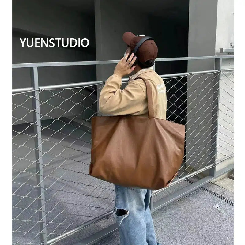 Large Faux Leather Tote Bag