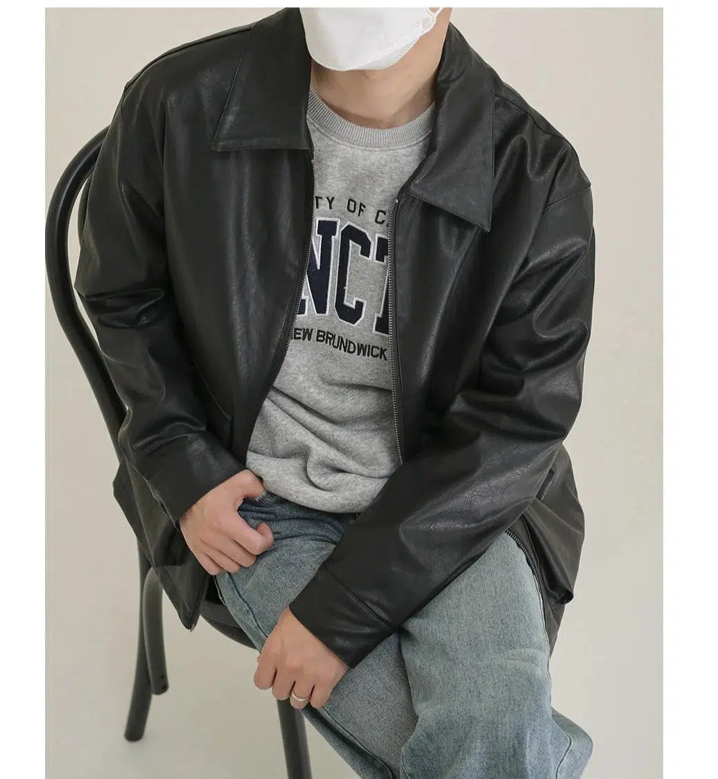 Large Pocket Black Leather Jacket