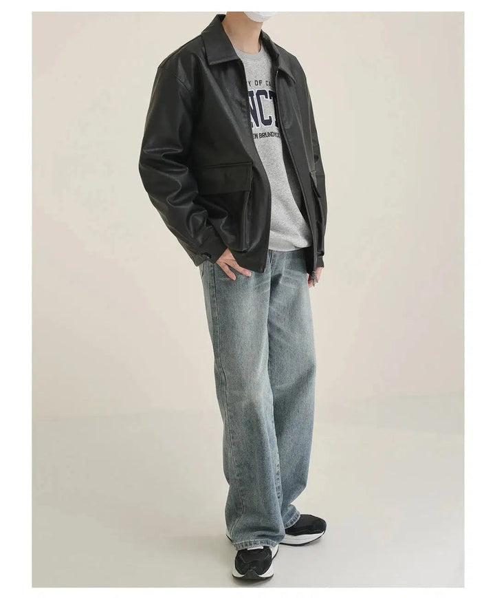 Large Pocket Black Leather Jacket
