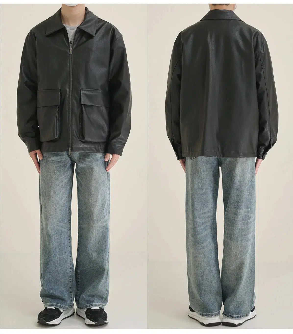 Large Pocket Black Leather Jacket