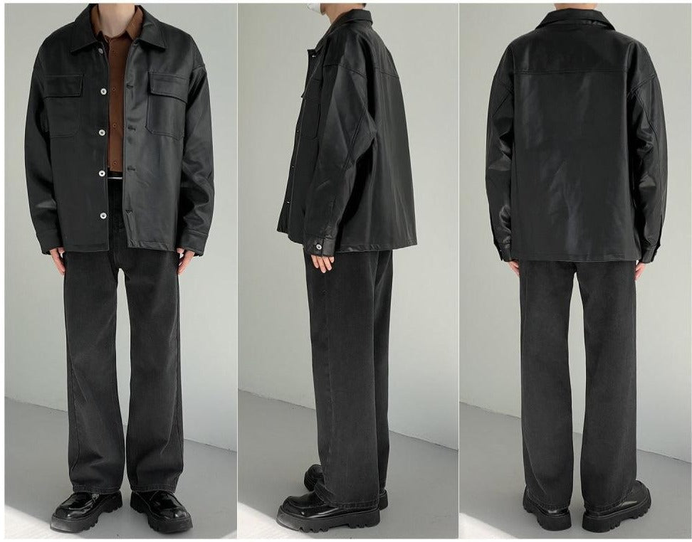 Large Pocket PU Short Leather Jacket