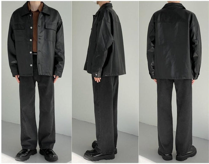 Large Pocket PU Short Leather Jacket