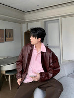 Large Pockets Leather Bomber Jacket