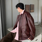 Large Pockets Leather Bomber Jacket