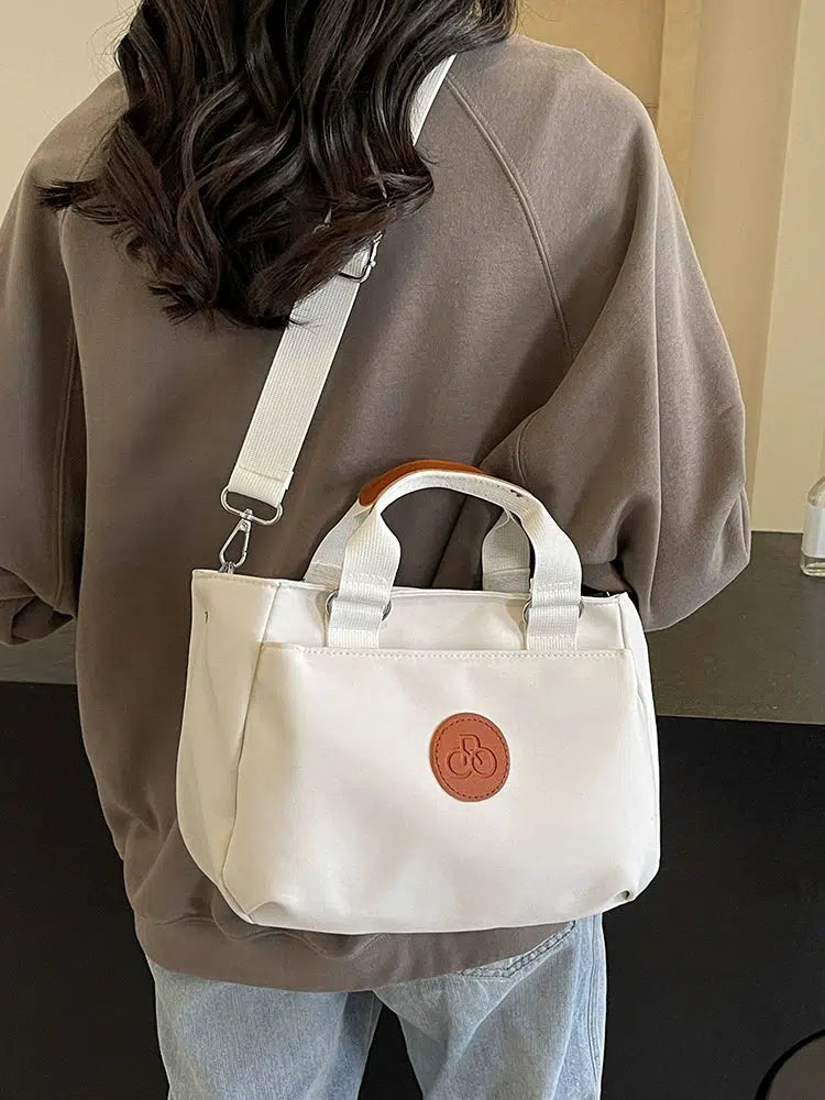 Leather Accents Canvas Tote Shoulder Bag