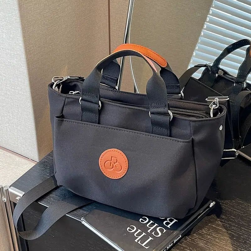 Leather Accents Canvas Tote Shoulder Bag