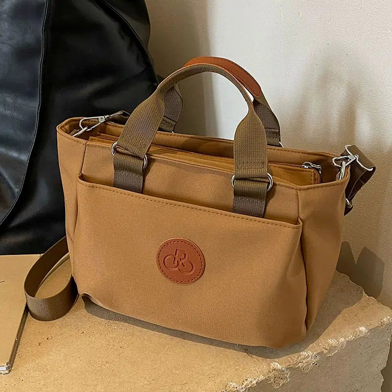 Leather Accents Canvas Tote Shoulder Bag