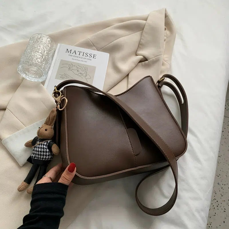 Leather Adjustable Strap Bucket Bag