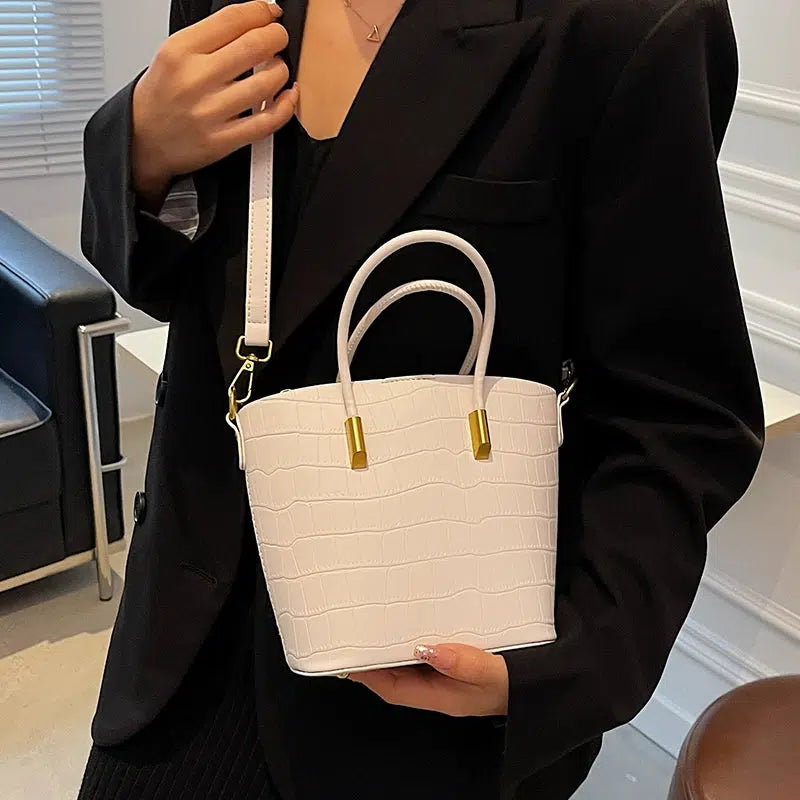 Leather Croc-Embossed Bucket Bag