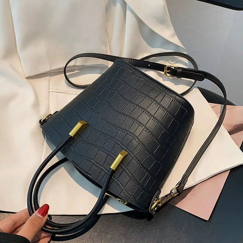 Leather Croc-Embossed Bucket Bag