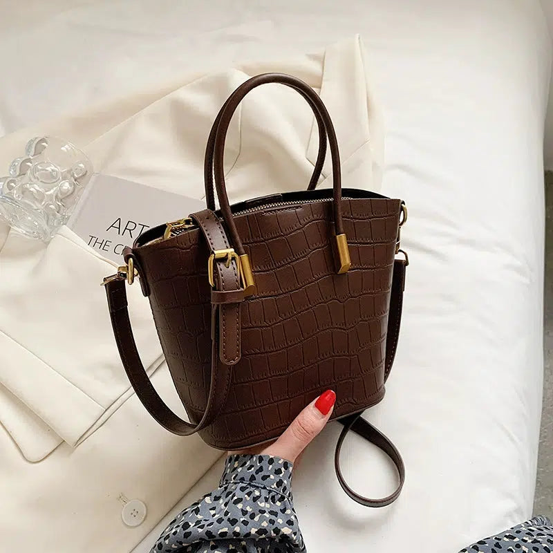 Leather Croc-Embossed Bucket Bag