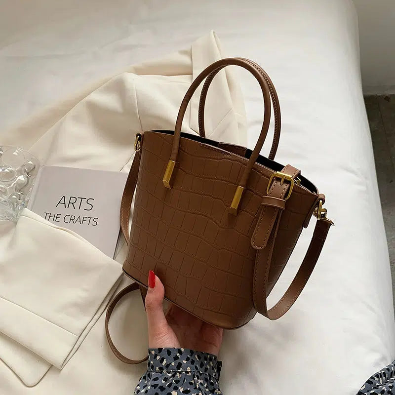 Leather Croc-Embossed Bucket Bag