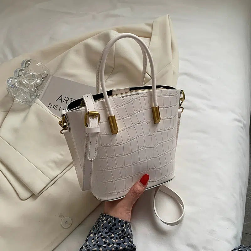 Leather Croc-Embossed Bucket Bag