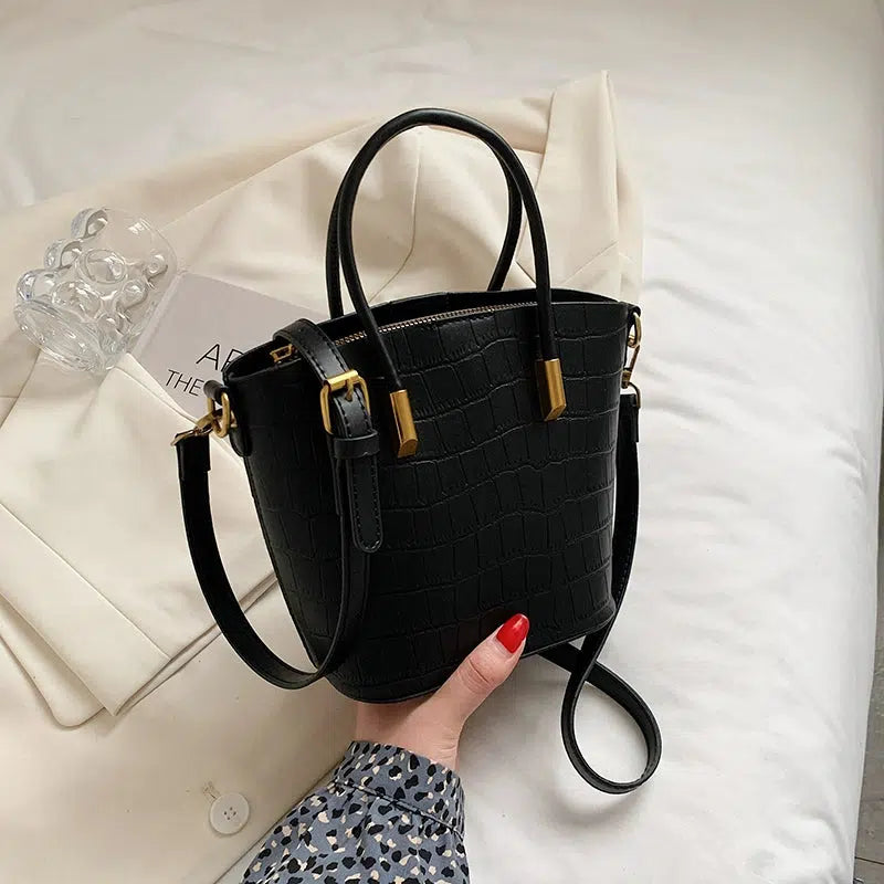 Leather Croc-Embossed Bucket Bag