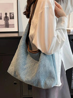 Leather Handles Casual Denim Tote Bag