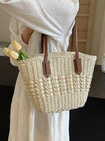 Leather Handles Woven Straw Tote Bag