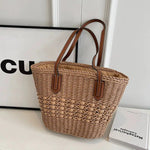 Leather Handles Woven Straw Tote Bag