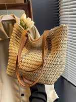 Leather Handles Woven Tote Bag