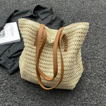 Leather Handles Woven Tote Bag