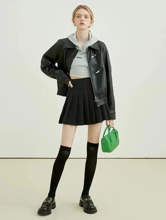 Button Leather Motorcycle Jacket