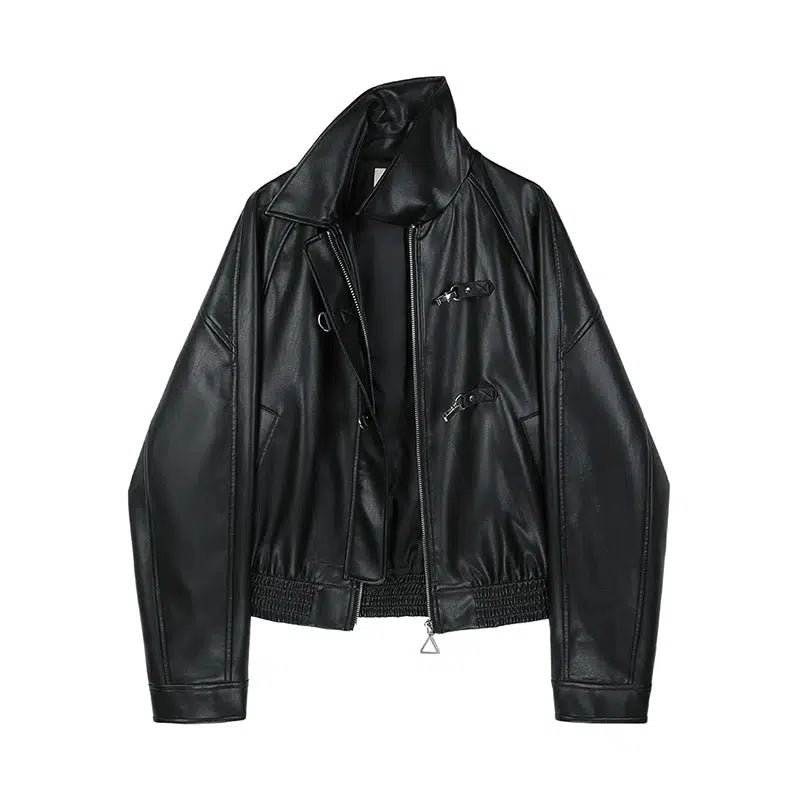 Button Leather Motorcycle Jacket