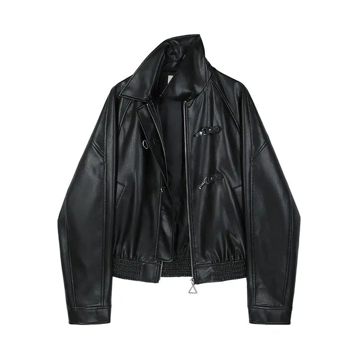 Button Leather Motorcycle Jacket