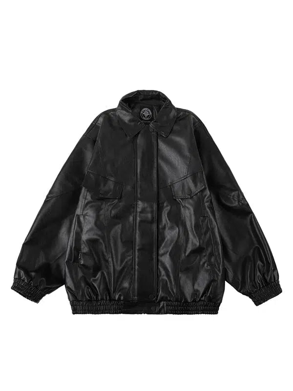 Elastic Cuffs Leather Jacket