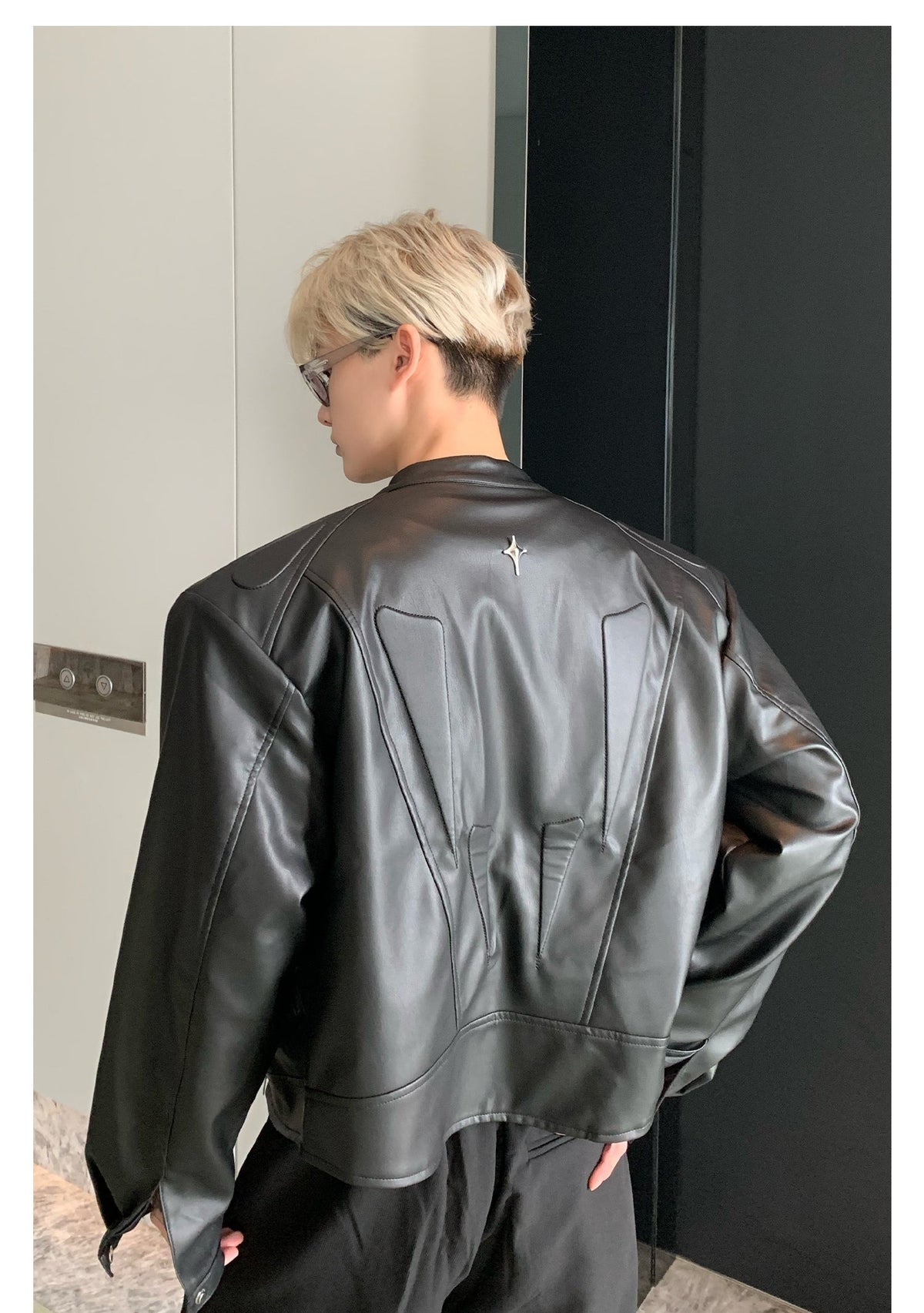 Leather Motorcycle Bomber Jacket (Shoulder Pads)