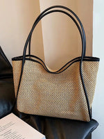 Leather Strap Woven Straw Tote Bag