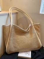 Leather Strap Woven Straw Tote Bag