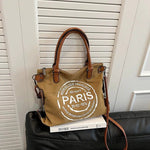 Leather Straps Canvas Tote Bag