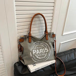Leather Straps Canvas Tote Bag