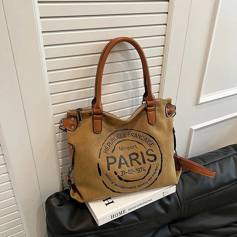 Leather Straps Canvas Tote Bag