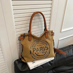Leather Straps Canvas Tote Bag
