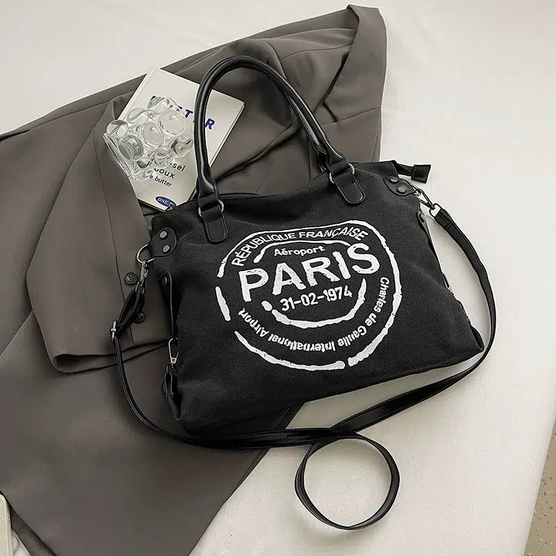 Leather Straps Canvas Tote Bag