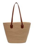 Leather Straps Woven Tote Bag