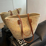 Leather Straps Woven Tote Bag