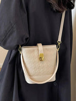 Leather-Trim Bucket Shaped Bag