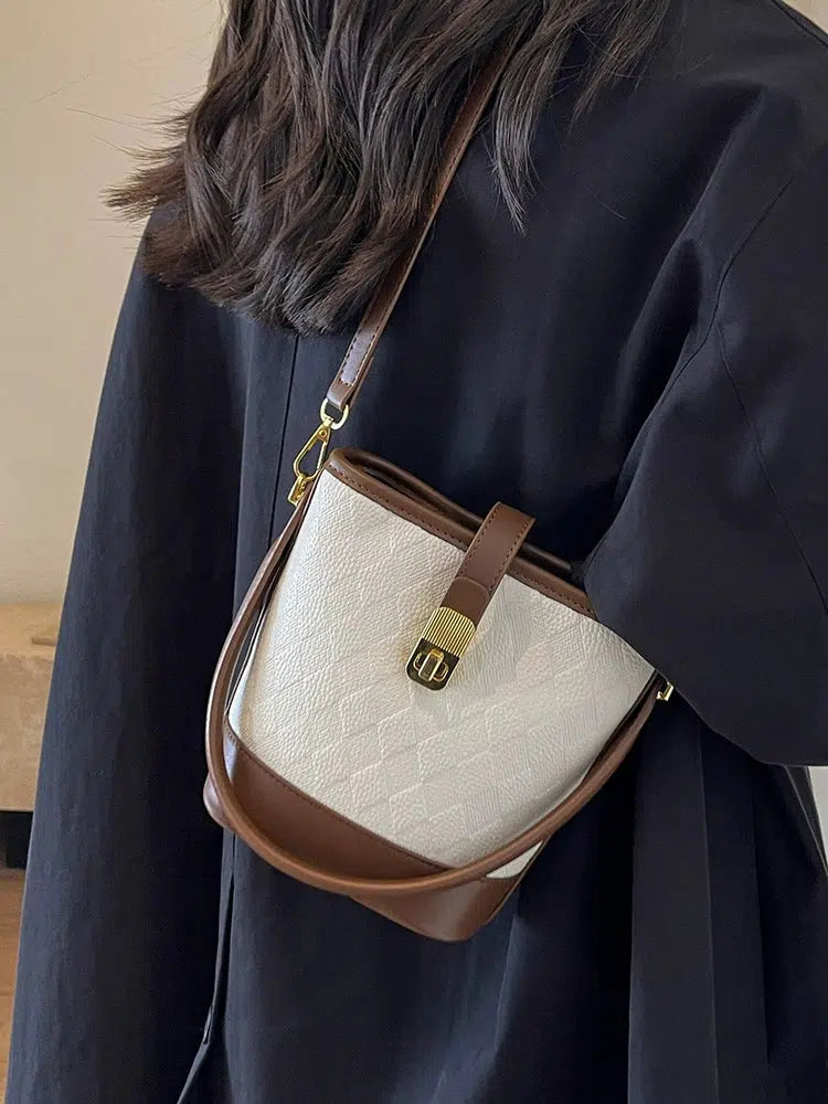 Leather-Trim Bucket Shaped Bag