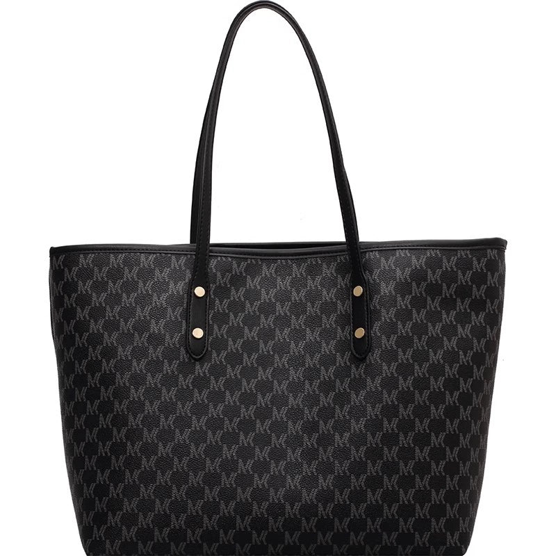 Leather Trim Letter Patterned Tote Bag