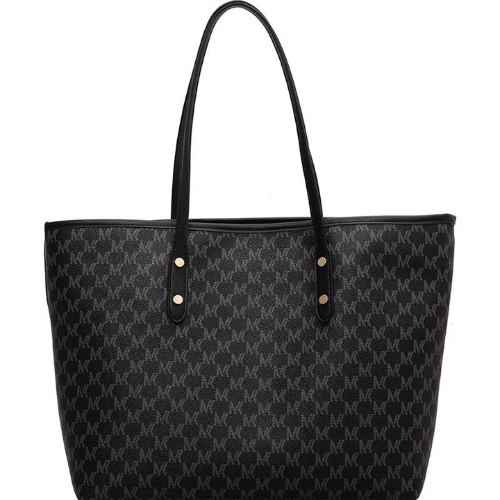 Leather Trim Letter Patterned Tote Bag