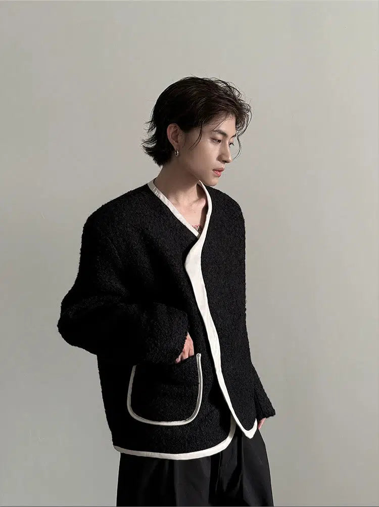 Leather Trim Textured Jacket