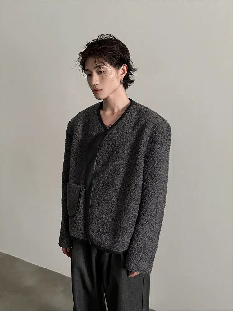 Leather Trim Textured Jacket