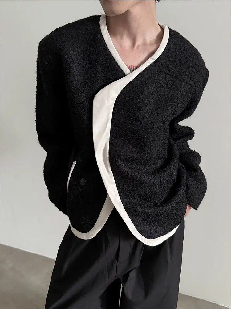 Leather Trim Textured Jacket