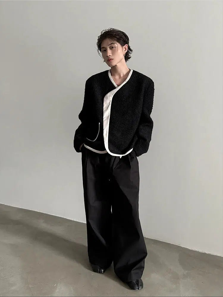 Leather Trim Textured Jacket