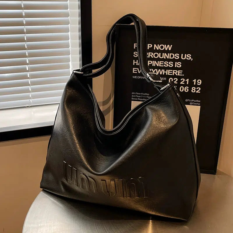 Letter Embossing Leather Tote Bag