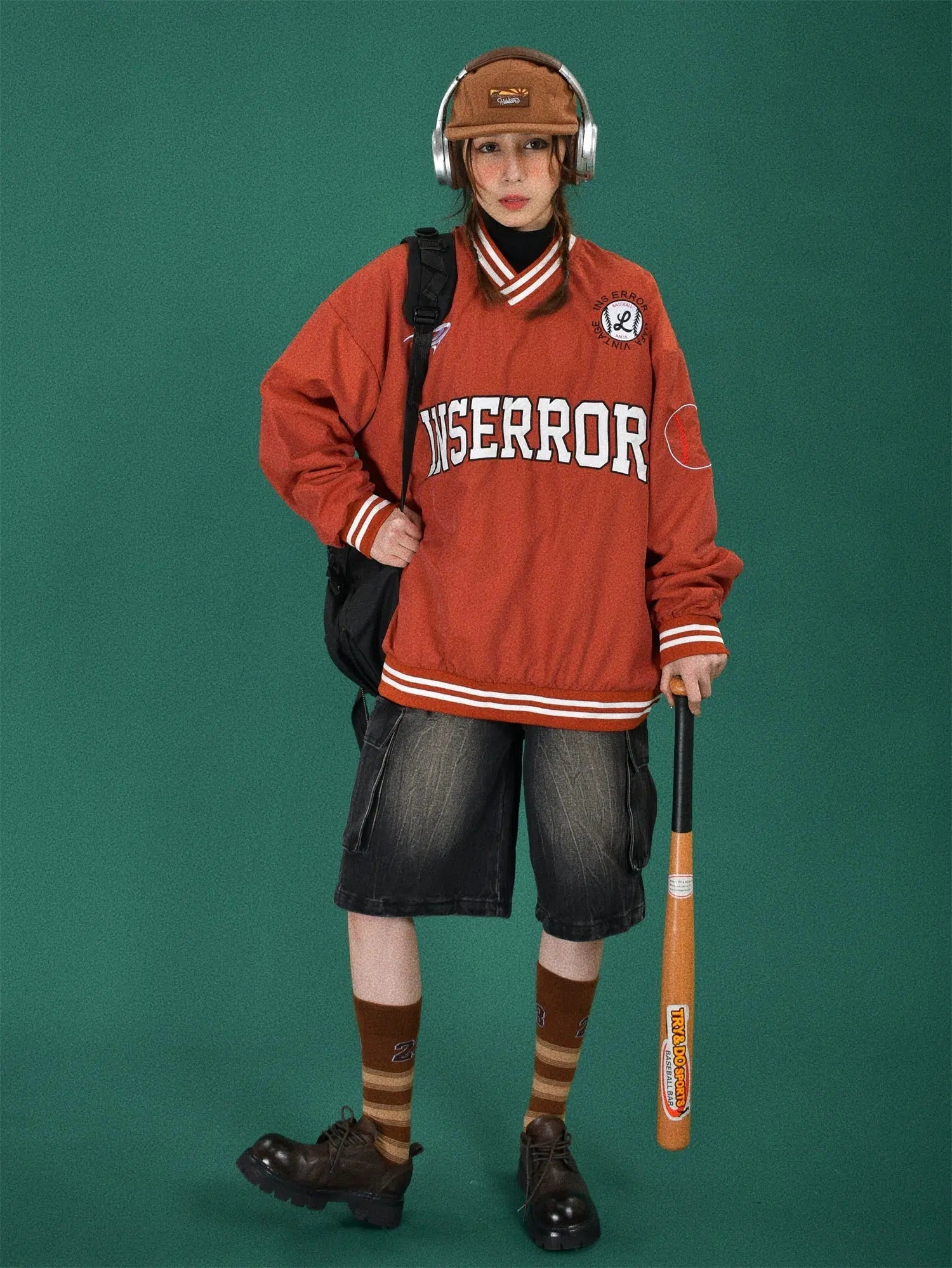 Letter Embroidered Baseball Uni Sweatshirt