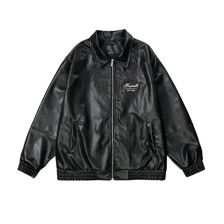 Letter Embroidered PU Leather Jacket