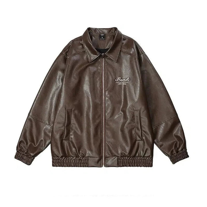 Letter Embroidered PU Leather Jacket