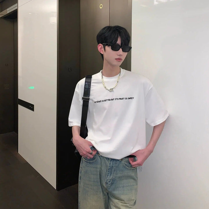 Letter Embroidered Round Neck T-shirt
